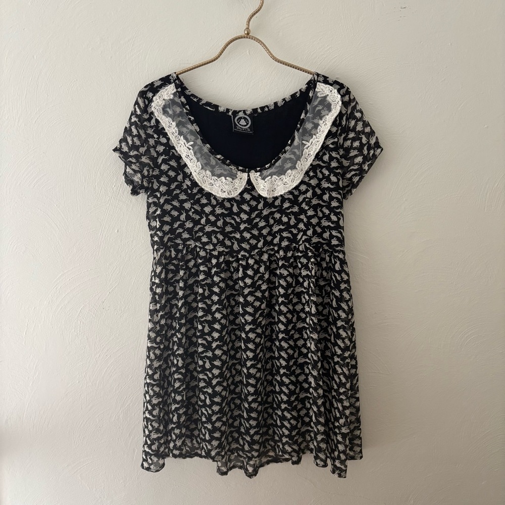 Rabbit Patterned Babydoll Mini Dress